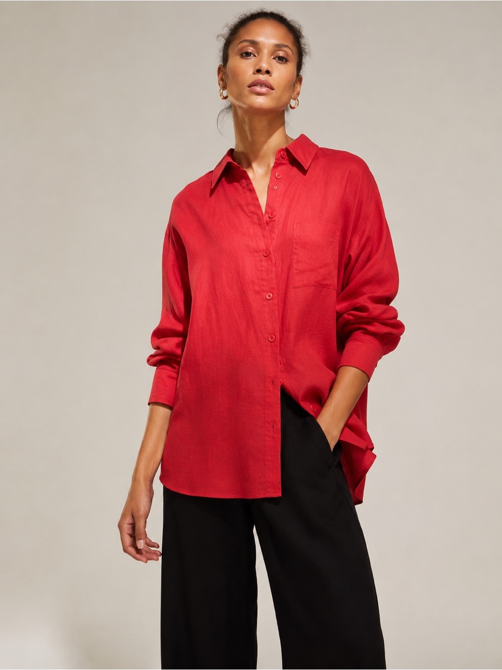 Contemporaine by Simons Oversized Red European Linen Shirt | Size Large